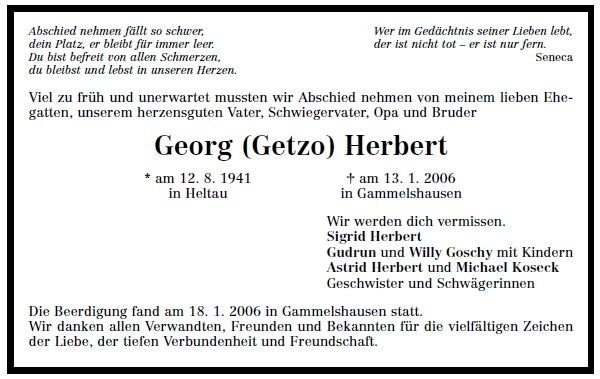 Herbert Georg 1941-2006Todesanzeige